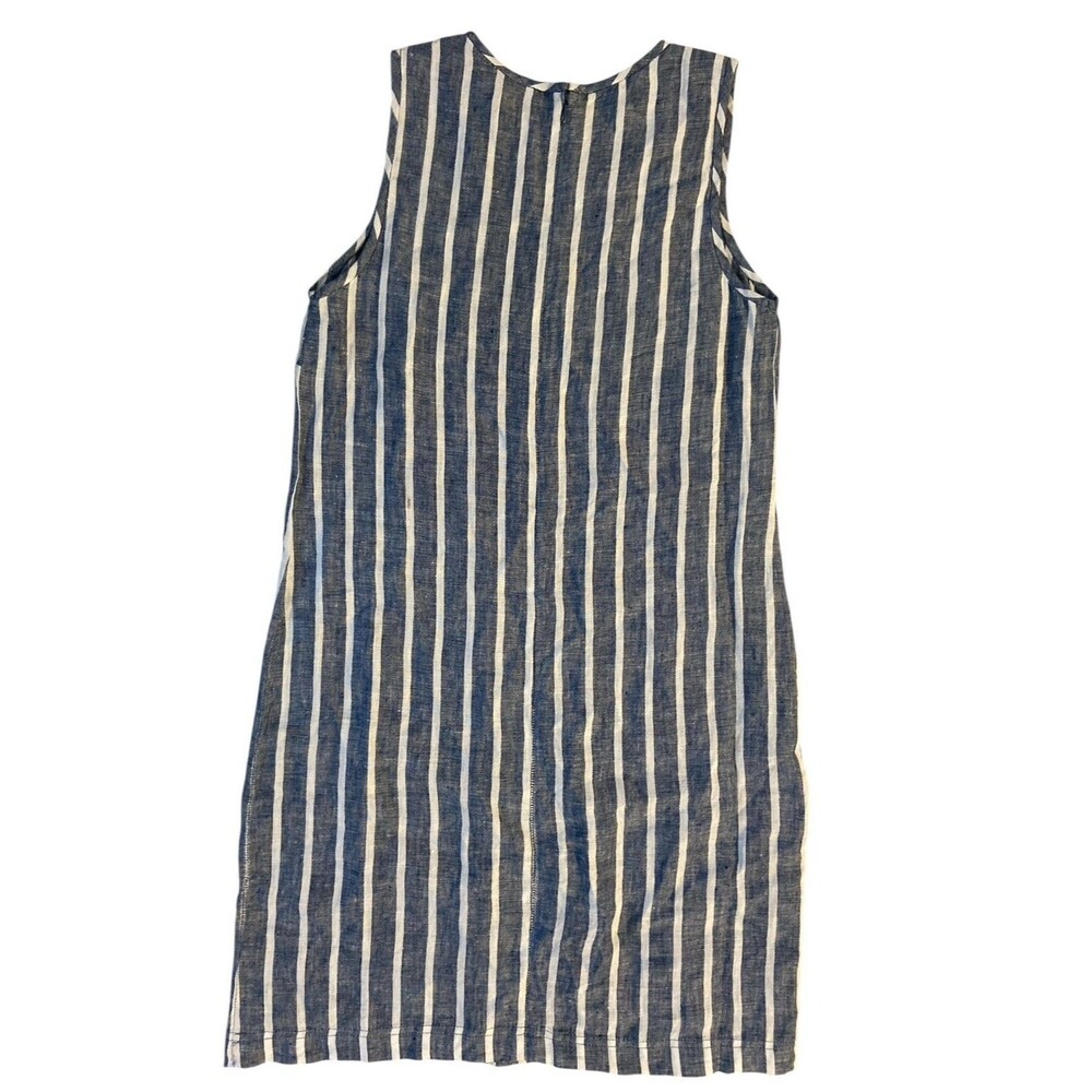 St. Tropez West Blue White Striped Linen Dress Size 4 Sleeveless Shift Summer - Picture 3 of 4